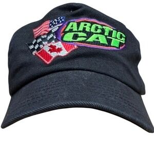 "Arctic Cat" VTG Emb. Racing Flag Baseball Cap Blk Snapback Snowmobile Winter